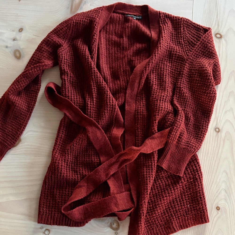 Elegant Maroon Knit Cardigan with Belt